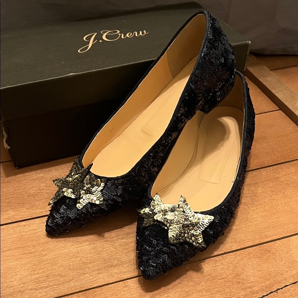 J. Crew Navy Sequin Flats with Star Detail